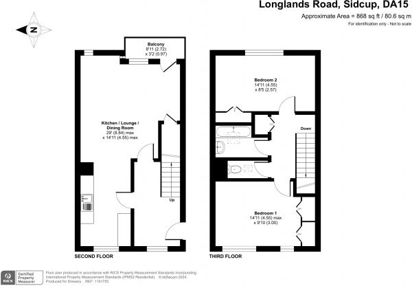 Floor Plan Image for 2 Bedroom Flat for Sale in Longlands Road, Sidcup, DA15 7LY