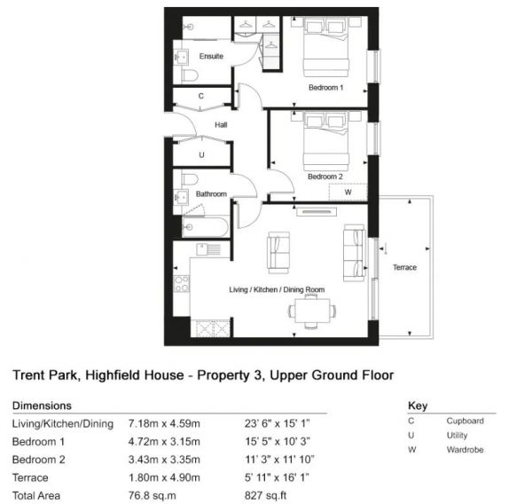 Floor Plan Image for 2 Bedroom Ground Flat for Sale in Trent Park,