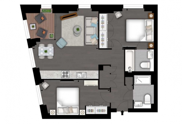 Floor Plan Image for 2 Bedroom Flat to Rent in Charles Clowes Walk, Nine Elms, Battersea