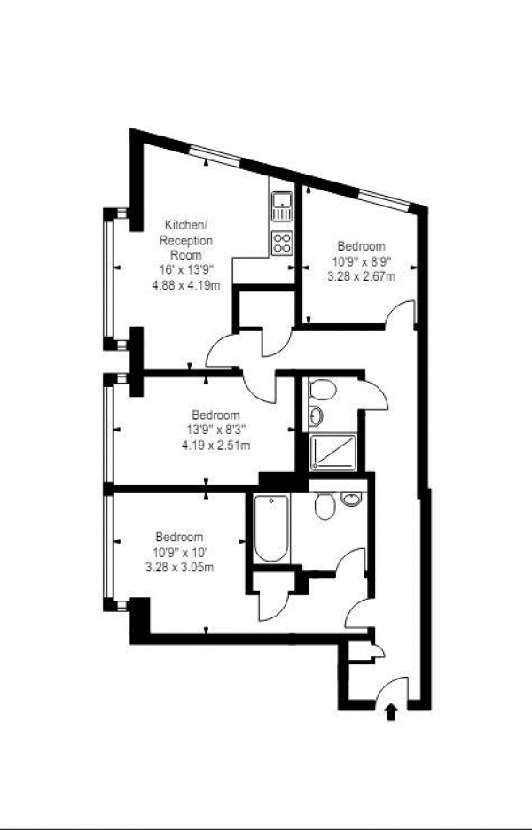 Floor Plan for 3 Bedroom Flat to Rent in Merchant Square East, , W2, 1AN - £1190  pw | £5157 pcm