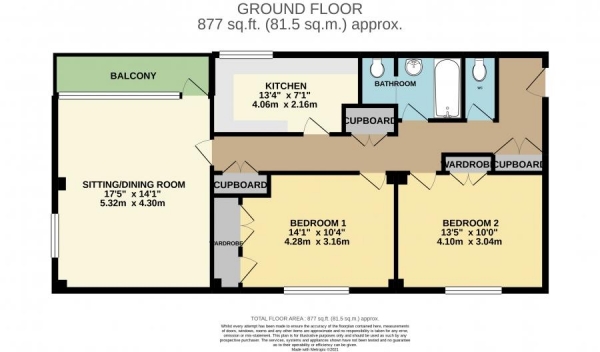 Floor Plan Image for 2 Bedroom Flat for Sale in Lower Warberry Road, Torquay, TQ1 1QR