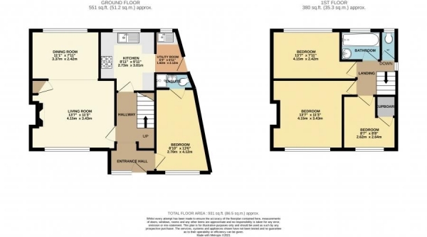 Floor Plan Image for 4 Bedroom Terraced House for Sale in Grenville Avenue, Torquay, TQ2 6DW