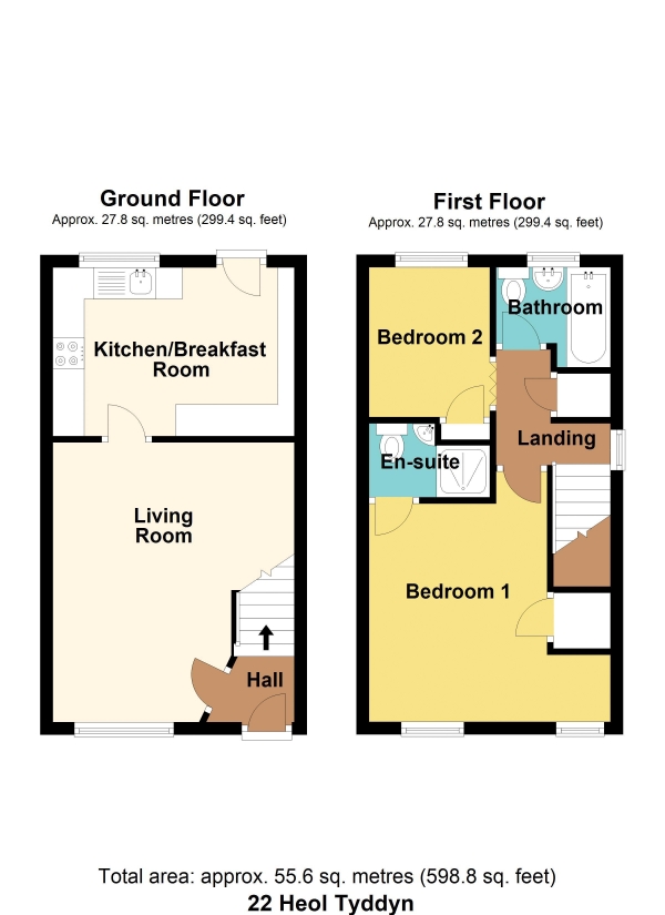 Floor Plan Image for 2 Bedroom Semi-Detached House for Sale in Heol Tyddyn, Caerphilly - REF#00014474