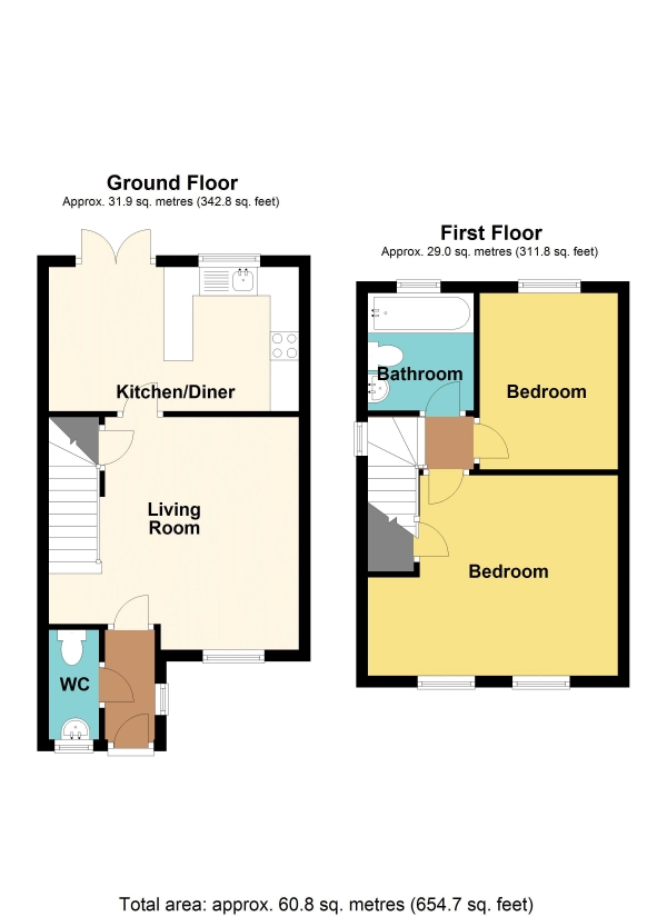 Floor Plan for 2 Bedroom Semi-Detached House for Sale in Blaen Ifor, Caerphilly - REF# 00021689, CF83, 2NW - Guide Price &pound170,000