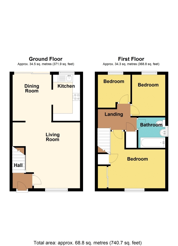 Floor Plan Image for 3 Bedroom Terraced House for Sale in Cwrt Nant Y Felin, Caerphilly REF#00022094