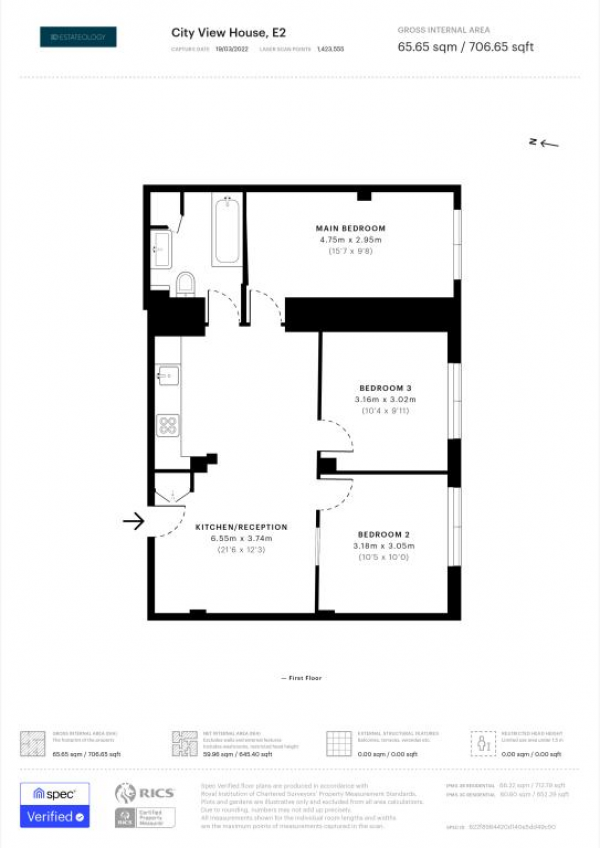 Floor Plan Image for 3 Bedroom Flat for Sale in City View House, Bethnal Green, London E2