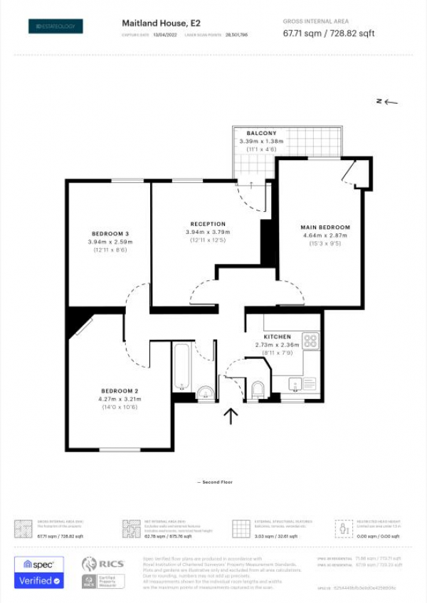 Floor Plan Image for 3 Bedroom Flat for Sale in Maitland House, Bishops Way, Bethnal Green, London E2