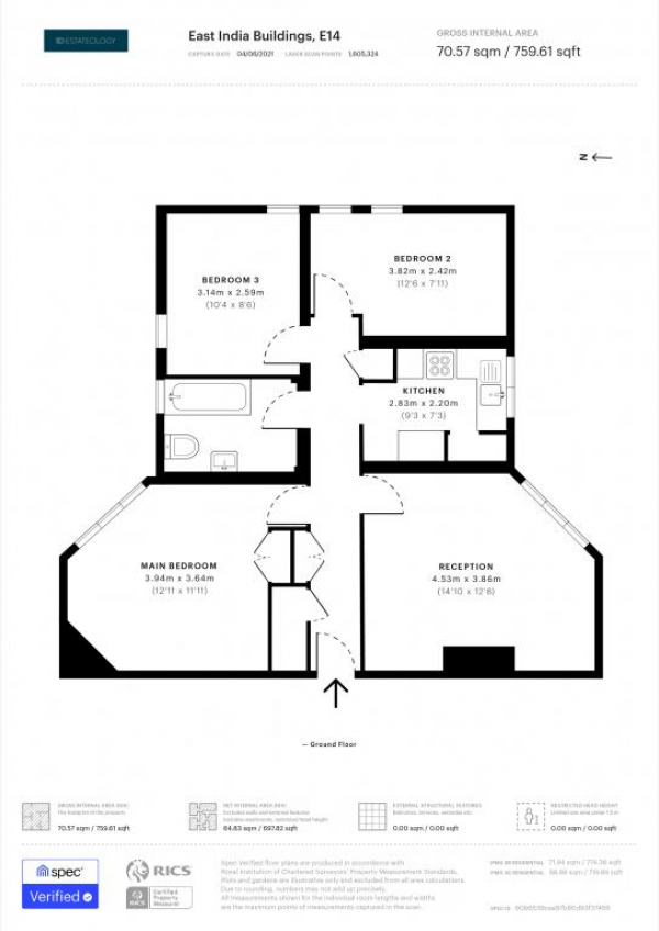Floor Plan Image for 3 Bedroom Flat for Sale in East India Buildings Saltwell Street, Poplar, London E14