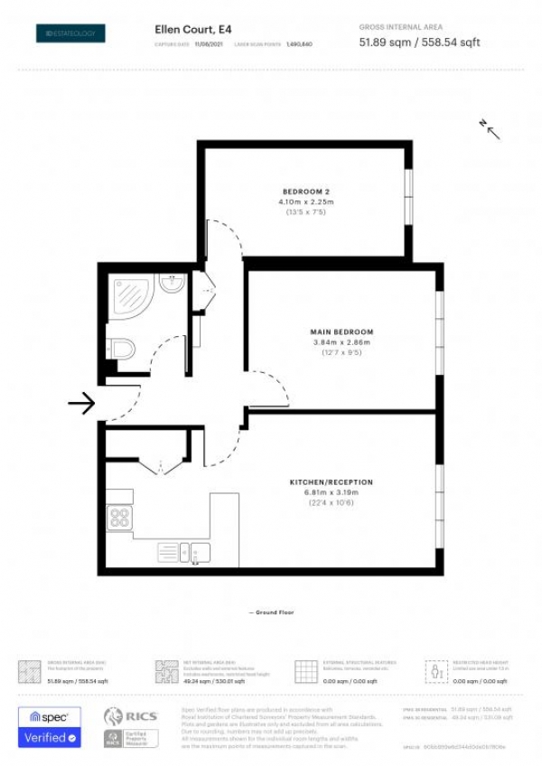 Floor Plan Image for 2 Bedroom Flat for Sale in Ellen Court, 14 The Ridgeway, Chingford, London E4