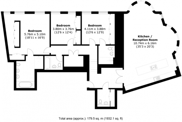 Floor Plan for 3 Bedroom Apartment to Rent in 14 Brook Street, Mayfair, London, W1S, 14 Brook Street, W1S, 1BE - £5192 pw | £22500 pcm