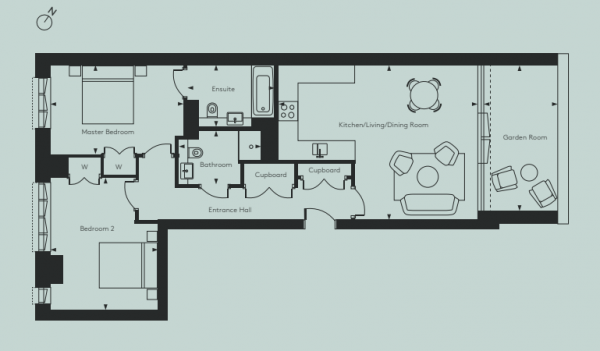 Floor Plan Image for 2 Bedroom Apartment to Rent in Horseferry Road, London