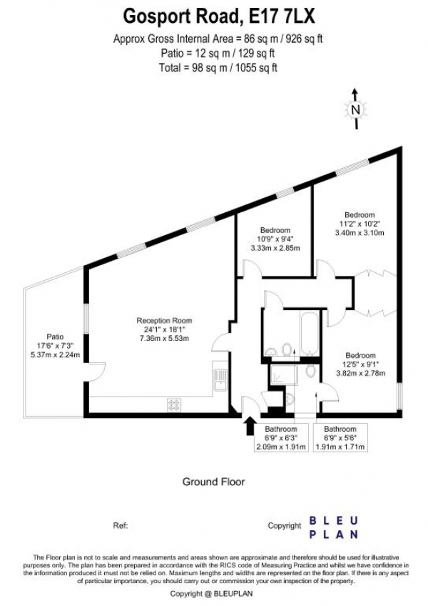 Floor Plan for 3 Bedroom Apartment for Sale in 49 Gosport Road, Forest Manor Court, London, Forest Manor Court, 49 Gosport Road, E17, 7LX -  &pound475,000