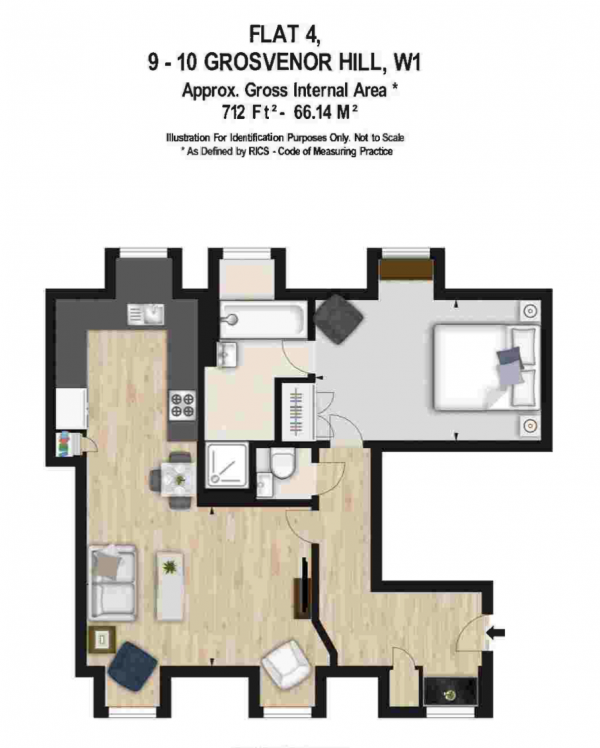 Floor Plan Image for 1 Bedroom Apartment to Rent in 9 Grosvenor Hill,London