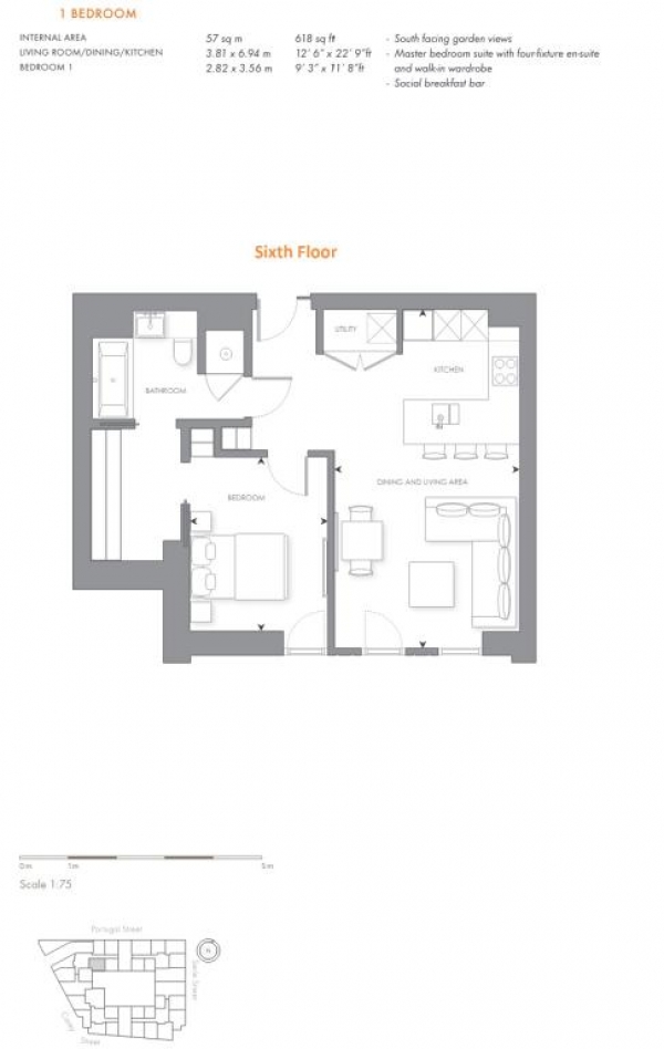 Floor Plan Image for 1 Bedroom Flat for Sale in Lincoln Square, London, WC2A