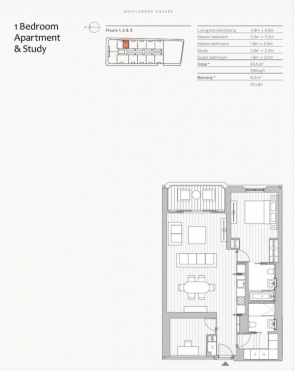 Floor Plan Image for 1 Bedroom Flat for Sale in Marylebone Square, London, W1U