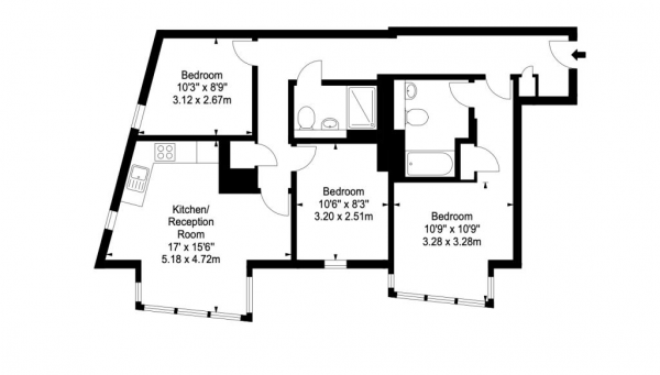 Floor Plan Image for 3 Bedroom Apartment to Rent in Merchant Square East, London