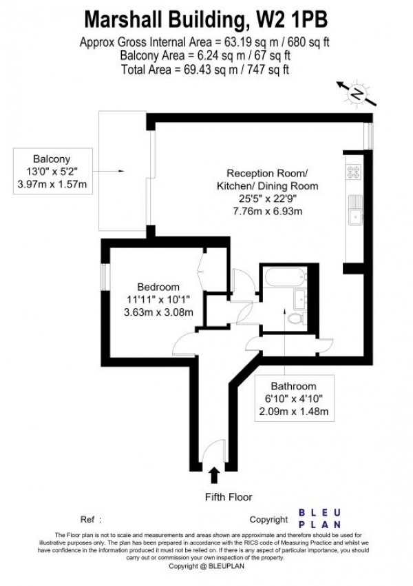 Floor Plan Image for 1 Bedroom Apartment for Sale in Marshall Building, Hermitage Street, London