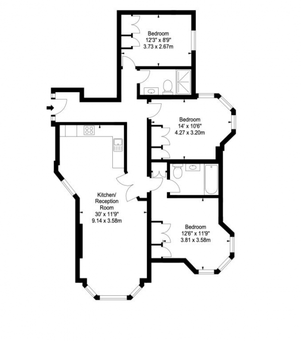 Floor Plan Image for 3 Bedroom Apartment to Rent in Ravenscourt Park, London W6