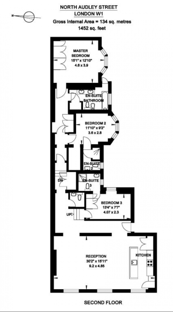 Floor Plan Image for 3 Bedroom Flat to Rent in North Audley Street,London