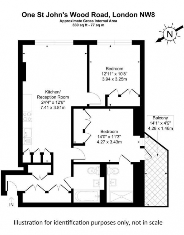 Floor Plan for 2 Bedroom Apartment to Rent in One St Johns Wood, 60 St Johns Wood Road , NW8, 7HN - £1962 pw | £8500 pcm