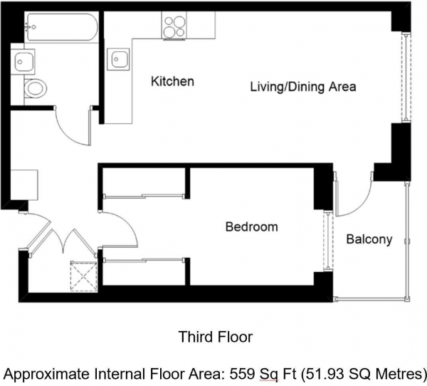 Floor Plan for 1 Bedroom Flat to Rent in One The Elephant, St. Gabriel Walk, London, SE1, St Gabriel Walk, SE1, 6FA - £617 pw | £2675 pcm