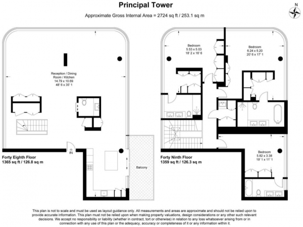 Floor Plan Image for 3 Bedroom Penthouse for Sale in Principal Tower, London, EC2A