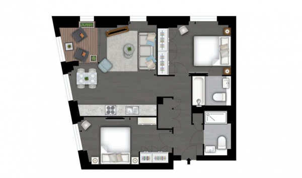 Floor Plan Image for 2 Bedroom Apartment to Rent in Charles Clowes Walk, Nine Elms