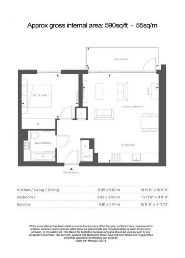 Floor Plan Image for 1 Bedroom Flat to Rent in Wood Lane,London