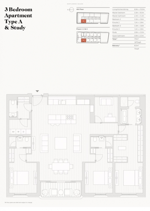 Floor Plan Image for 3 Bedroom Flat for Sale in Marylebone, London, W1U