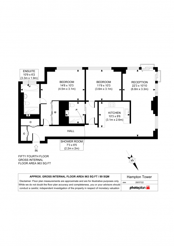 Floor Plan Image for 2 Bedroom Apartment for Sale in Hampton Tower