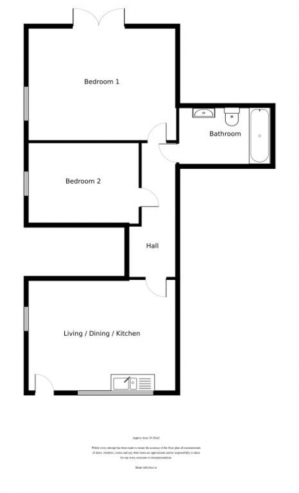 Floor Plan for 2 Bedroom Flat for Sale in GFF Gratwicke House Church Street,Littlehampton, BN17, 5EL -  &pound234,950