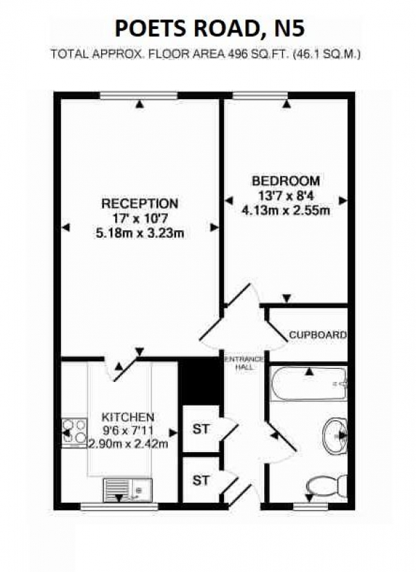 Floor Plan Image for 1 Bedroom Flat for Sale in Poets Road, N5