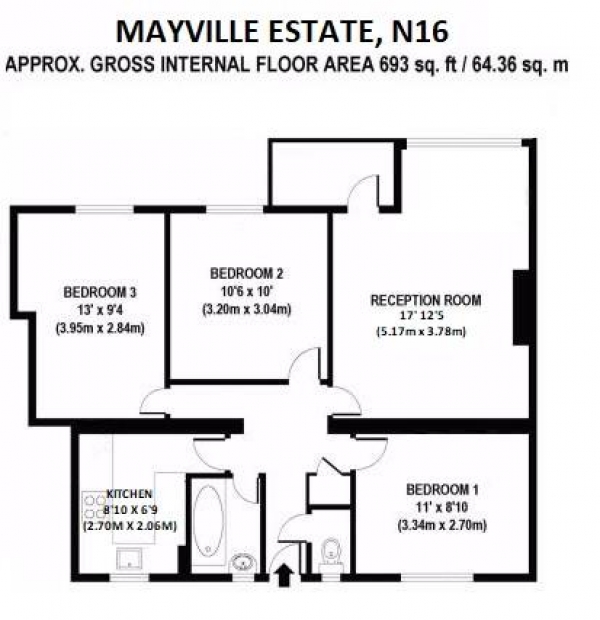 Floor Plan Image for 3 Bedroom Flat for Sale in Matthias Road, N1