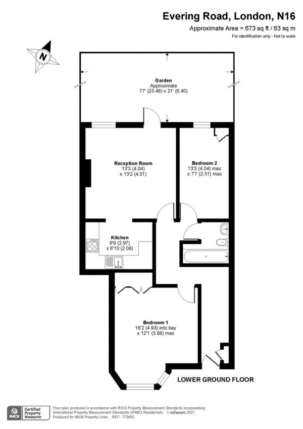 Floor Plan Image for 2 Bedroom Flat for Sale in Evering Road, N16