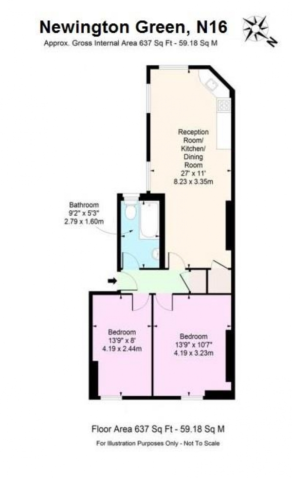 Floor Plan Image for 2 Bedroom Flat to Rent in Newington Green, N16