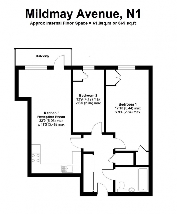 Floor Plan Image for 2 Bedroom Apartment to Rent in Mildmay Avenue, N1