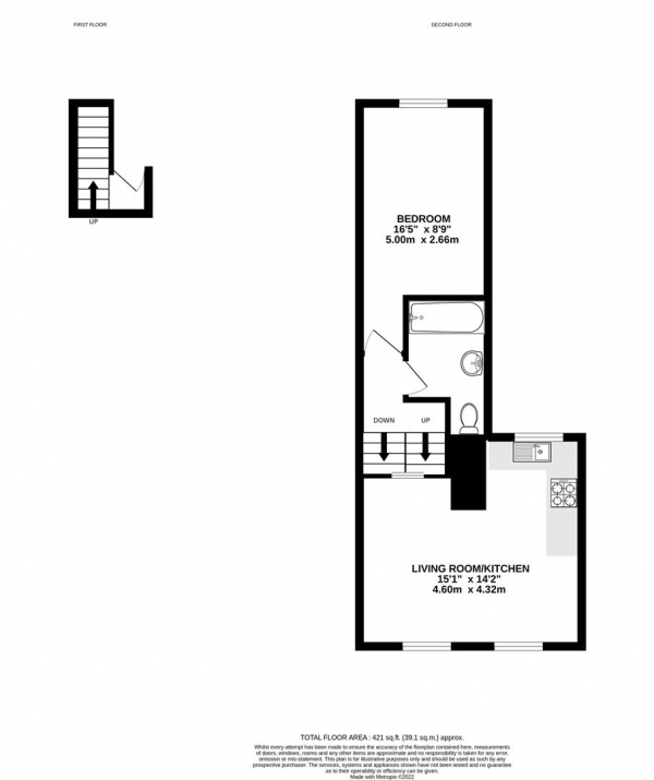 Floor Plan for 1 Bedroom Property to Rent in Newington Green, London, N16, 9PX - £404 pw | £1750 pcm