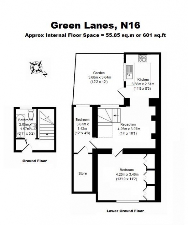 Floor Plan Image for 2 Bedroom Flat to Rent in Green Lanes, N16