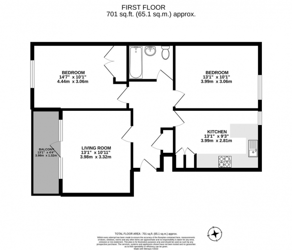 Floor Plan Image for 2 Bedroom Flat to Rent in Albion Road, N16