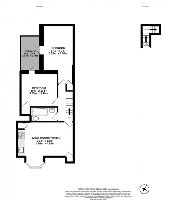 Floor Plan for 2 Bedroom Flat to Rent in Evering Road, N16, N16, 7QJ - £415 pw | £1800 pcm