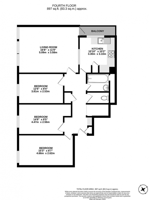 Floor Plan Image for 3 Bedroom Apartment to Rent in Skinner Street, London, EC1