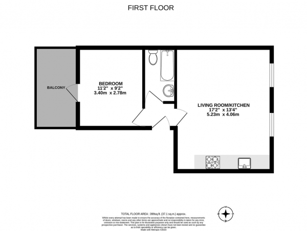 Floor Plan Image for 1 Bedroom Flat to Rent in Mildmay Grove North, N1