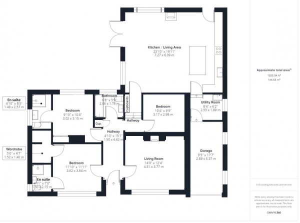 Floor Plan for 3 Bedroom Detached Bungalow for Sale in Bradley Road, Bradley, Huddersfield, HD2, 1PZ - Guide Price &pound375,000