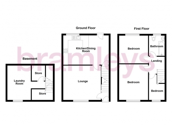 Floor Plan for 3 Bedroom End of Terrace House for Sale in Station Road, Golcar, Huddersfield, HD7, 4EQ -  &pound195,000