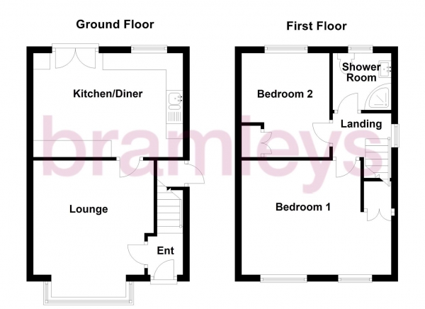 Floor Plan for 2 Bedroom End of Terrace House for Sale in Hallas Grove, Huddersfield, HD5, 8ED -  &pound175,000