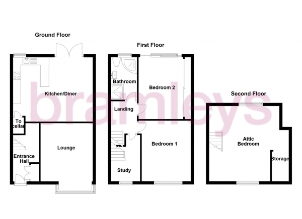 Floor Plan Image for 3 Bedroom Terraced House for Sale in Greenhead Lane, Huddersfield