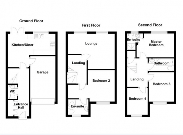 Floor Plan Image for 4 Bedroom Town House to Rent in Spring Place Gardens, Mirfield