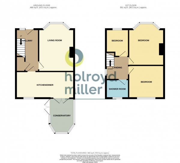 Floor Plan Image for 3 Bedroom Property for Sale in Woolgreaves Garth, Sandal, Wakefield, WF2