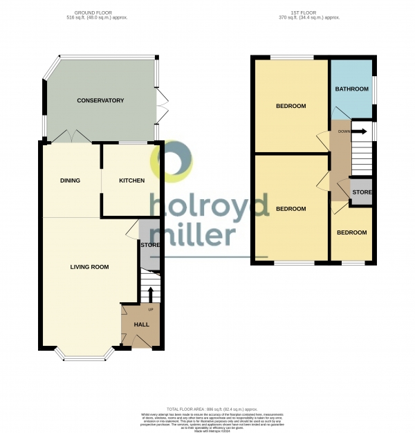 Floor Plan Image for 3 Bedroom Property for Sale in Castle Grove, Horbury, Wakefield, West Yorkshire, WF4