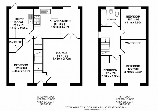 Floor Plan Image for 3 Bedroom Semi-Detached House for Sale in Hicks Close, Warwick